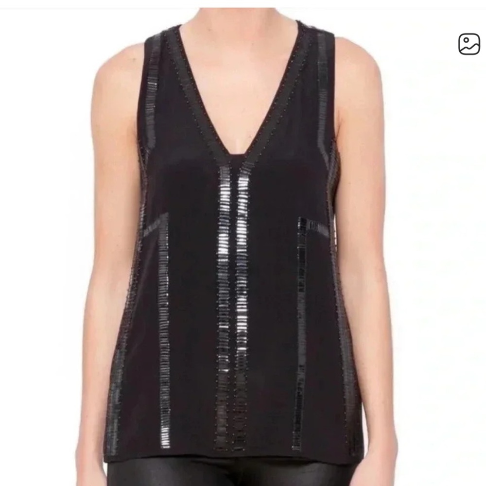 Ramy Brook Black Beaded V-Neck Blouse